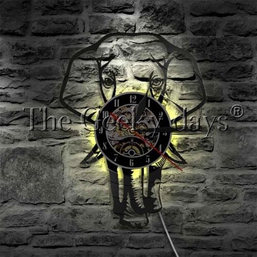 Cute Elephant African Wildlife Vinyl Record Wall Clock Mammal Animal LED Hanging Light Wall Watch Decotative Lighting