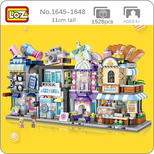 CB LOZ City Street Bakery Hair Salon Photo Studio Couture Clothing Bread Shop Store Architecture Mini Blocks Building Toy No Box