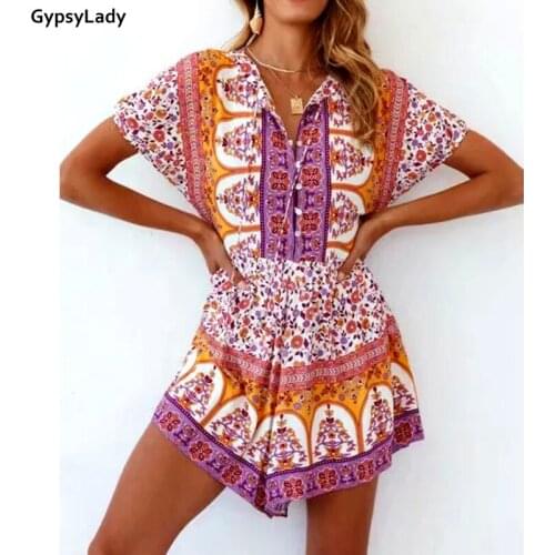 GypsyLady Floral Print Boho Mini Dress Vintage Chic Summer Holiday Dresses Women Button Front Ruffles Ladies Beach Female Dress