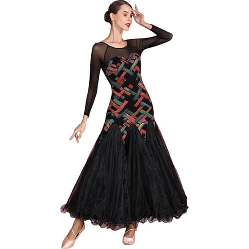 Fashion print Ballroom Dance Dress Practice Clothes Modern dance one piece group clothes Flamenco rumba Samba waltz dress Standa
