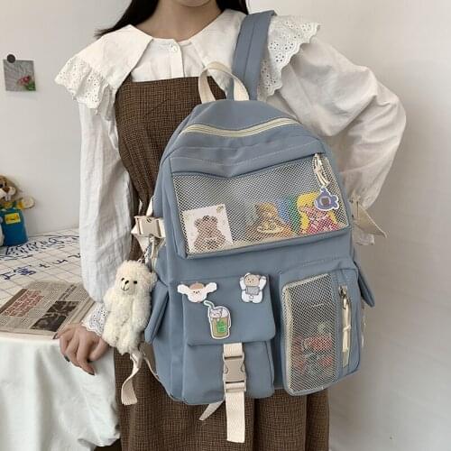 Multi-Pocket Nylon Women Backpack Kawaii Backpack For School Girls Backpack High Capacity Waterproof Travel Bag Female