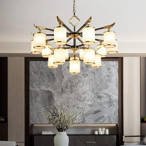 New Chinese style living room chandelier 2021 new copper Chinese style Zen villa club dining room bedroom study lamp