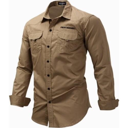 New Autumn Large Size Men Clothing Long Sleeve Turn-down Shirt for Men Cotton Two Pockets Military Shirts Hunt camisas MY474