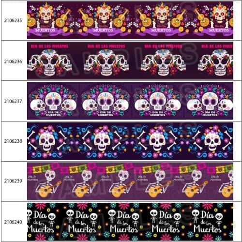 New Skeleton 10yadrs Lovely Skull Head Pattern Printed Grosgrain / Satin Ribbons