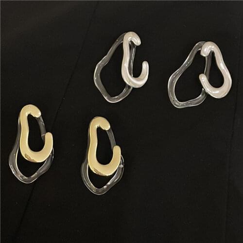 Origin Summer Cute Contrast Color Transparent Arcylic Dangle Earrings for Women Gold Silver Metal Geometrical Irregular Earrings