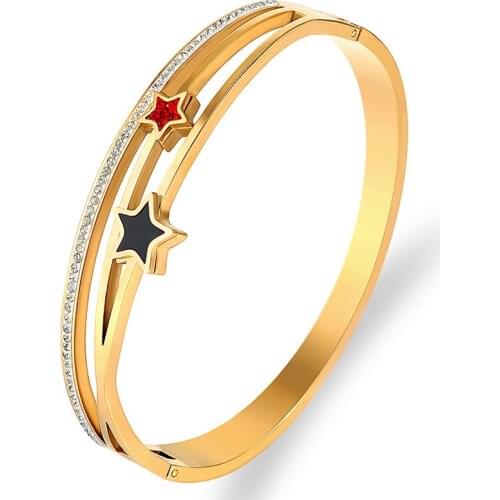 Popular Summer New Hollow Star Design Bangle For Women Charm Armband Bracelet Zirconia Gold Stainless Steel Statement Jewelry