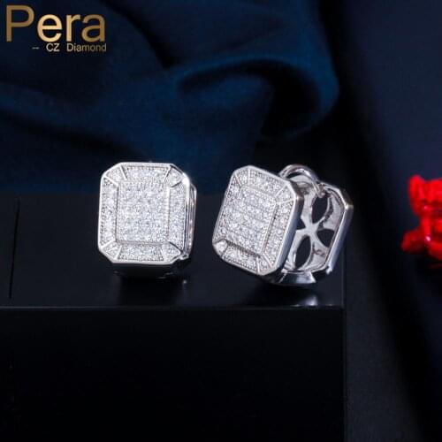 Pera Chic Shiny Cubic Zirconia Crystal Big Square Silver Color Stud Earrings for Ladies Fashion Brand Unique Party Jewelry E643