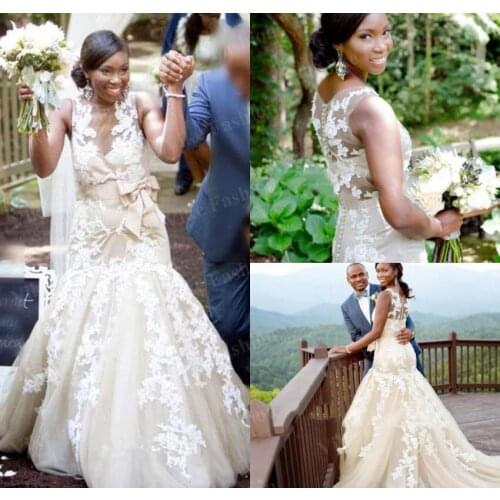 New Arrival South African Black Girls Wedding Dresses Vintage Champagne Mermaid Garden Country Bride Bridal Gowns Custom Made