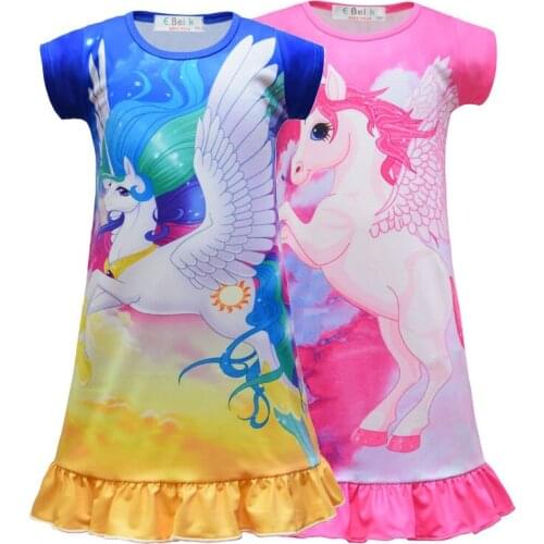 {Sweet Baby} hildren cartoon Unicorn home clothing summer girl sleepwear Cartoon nightgowns cotton pajama lovely dress