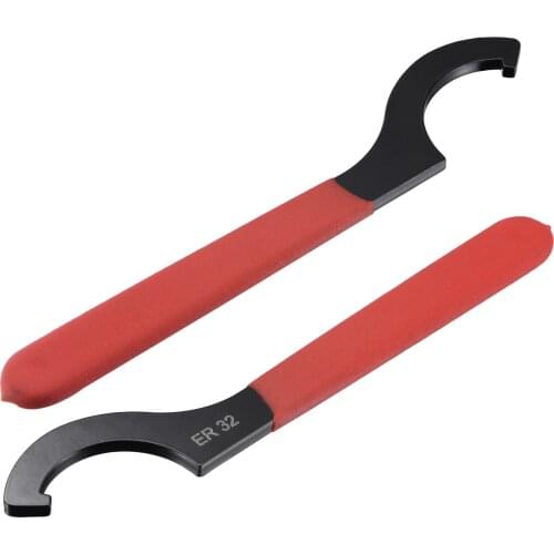 Uxcell C Hook Spanner Wrench for Lathe Clamping ER32 Collet Chuck Nut with Red Non-slip Handle 2pcs