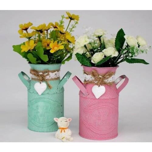 Imitation Flower Vase Garden Plants Iron Bucket Home Wedding Ceremony Venue Craft Rural Style Vintage Decoration Table Vase
