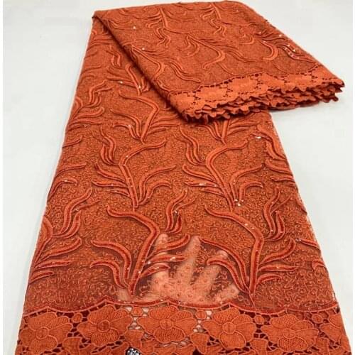 High Quality 2021 Nigerian Lace Styles French Party Orange Lace Fabrics 5Yards for Sewing Cloth