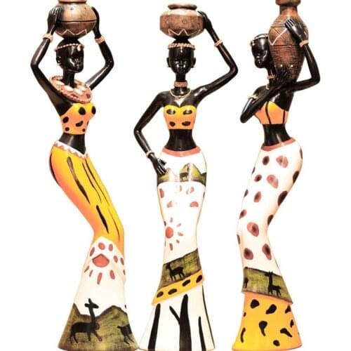 WU CHEN LONG 3Pcs/Set Home Decoration Resin Craft Africa Women Statue Ornament Africa Women Figure Sculpture African Decor R2438