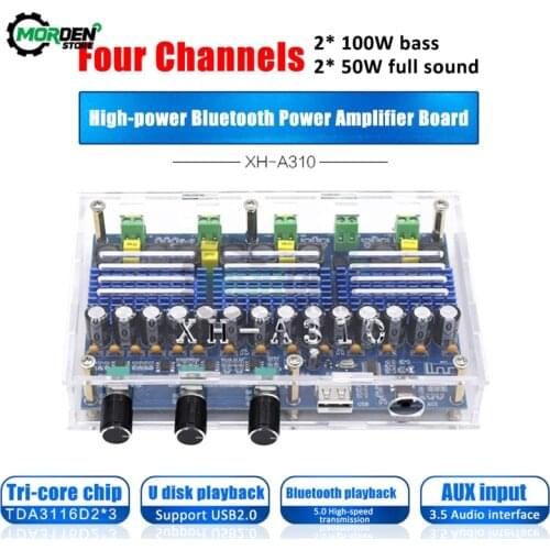 XH-A310 Bluetooth 5.0 Stereo Digital Power Amplifier Board TPA3116D2 50Wx2+100W *2 Four Channels Audio Bass Subwoofer Module