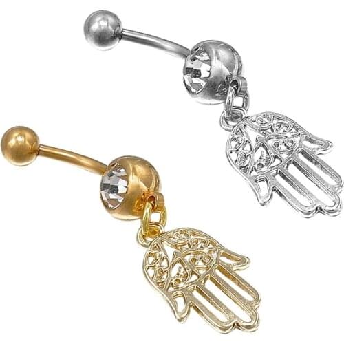 1 PC Tassel Dangle Navel Body Jewelry Piercing Gold silver plated Stainess Steel Hand Crystal Belly Button Ring