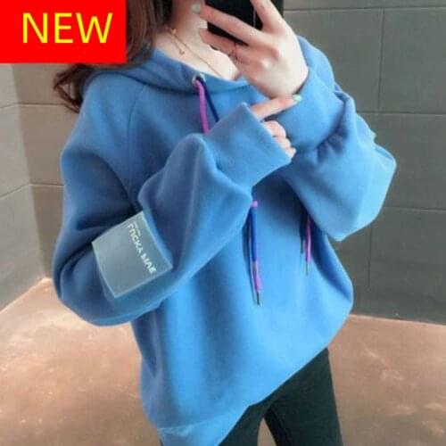 Women Fleece Hoodies Sweatshirt 2020 Winter Solid 100% Cotton Hooded Sweatshirt Casual Loose Jumper Pullover Jacket