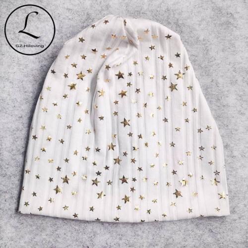 Soft Women Star Gold Metallic Hats Slouchy Caps Autumn Winter Femme ladies Ribbed Cotton Beanies hat Oversize baggy Hats Gorros