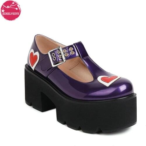 Womens Mary Jane Goth Platform Pumps Chunky High Heels T Strap Lolita Dress Shoes with Belt Buckle Red Heart Shaped