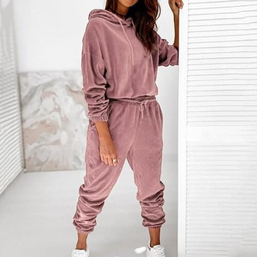 Women Tracksuit Velvet Hooded Hoodie Sweatshirts Top and Wide Leg Pants Sweatpants Matching Set Streetwear Sporty Casual Outfits