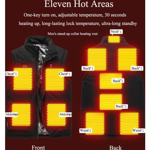 New 11 Heated Vest Jacket Smart Electric Heating Thermal Warm Clothes Winter Heatable Hunt Fashion Men Women Double-control Coat