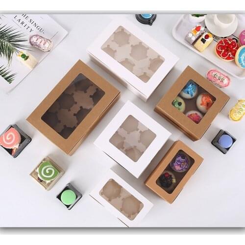 10pcs Handmade Cake Food Cookie Kraft Paper Box With Window Christmas Gift Box For Event & Party Favors