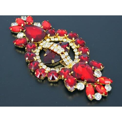 12*5.8cm Gold Wedding sash belt Red Rhinestone appliques bridal headband Rhinestone Applique for wedidng dress bag decorations