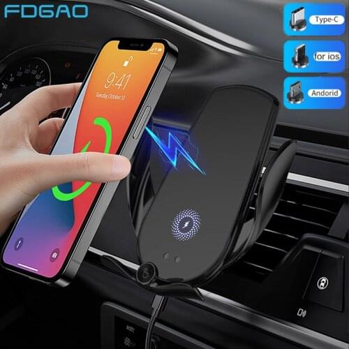 15W Wireless Car Charger for iPhone 13 12 11 XS XR X 8 Samsung S20 S21 Magnetic USB Infrared Sensor Automatic Phone Holder Mount