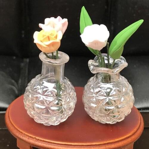 2Pcs/set Dollhouse Miniature Accessories Mini Vase with Flower Simulation Flower Arrangement Model Toys Doll House Decoration
