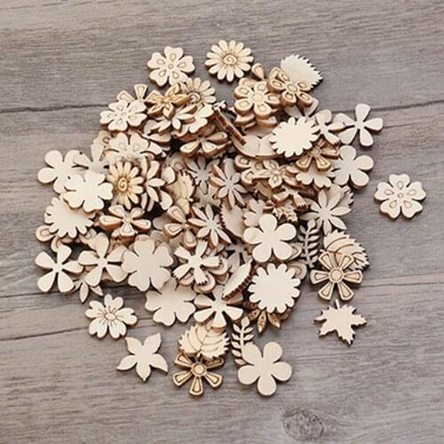 50/100 PCS/Package Wooden DIY Craft Wood Color Leaf Grass Mixed Model Children DIY Graffiti Educational Toy Flower Piece