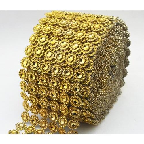 6 Row Sunflower Rhinestone Mesh Ribbon Gold Diamante Wedding Table Wrap