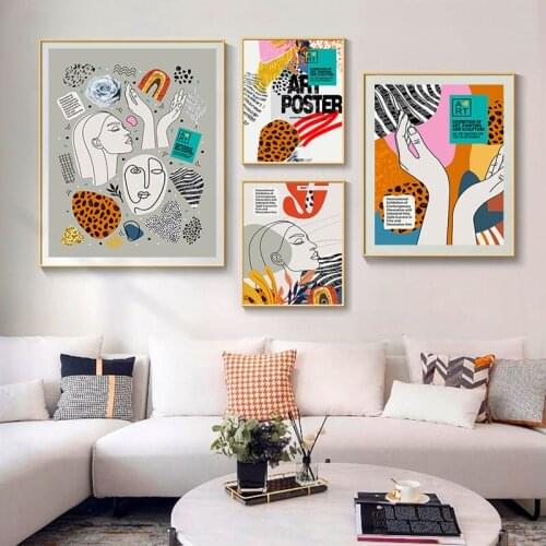 Abstract Fashion Wall Art Canvas Painting Multicolored Geometric Line Poster and Print Modern Living Room Home Decoration