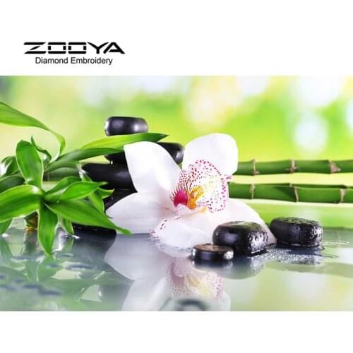 5D DIY Diamond Painting Flower Crystal Diamond Painting Cross Stitch Flowers &Bamboo & Stone Needlework Home Decorative BJ1015