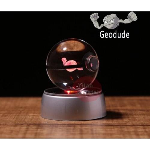 Anime Pokemon Character Design Geodude Pokeball K9 Crystal Ball with Led Light Base Toys for Kids