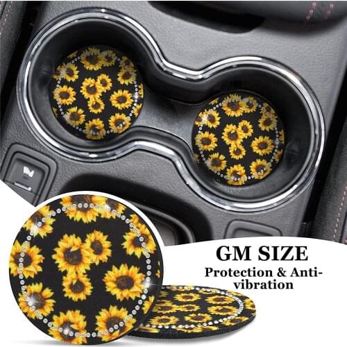 Sunflower Car Cup Holder Coasters Bling Car Coasters Rhinestone Vehicle Coasters Non-Slip Car Coaster Sunflower Car Accessories