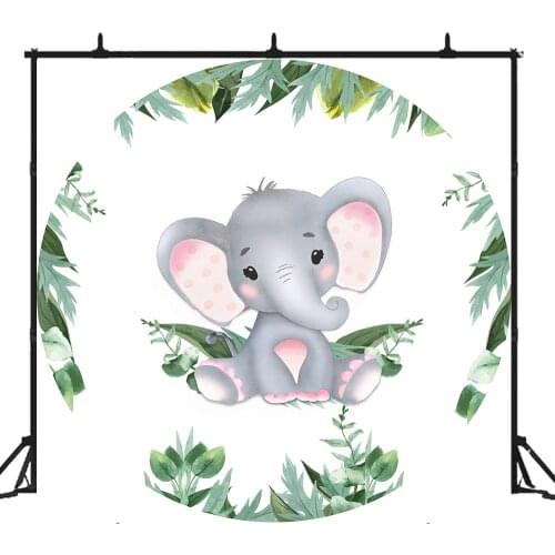Baby shower elephant backdrop girl boy birthday party banner round background poster Tropical plants vinyl candy table dessert