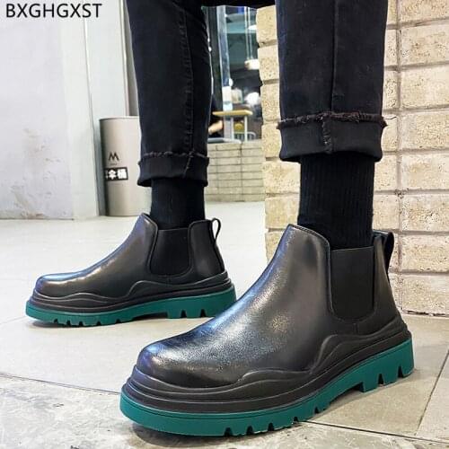 Ankle Boots Man Black Platform Shoes Man Fashion Motorcycle Boots for Men Male 2021 Chelsea Boots Men Leather Casual Shoes Men