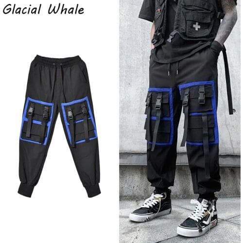 GlacialWhale Mens Cargo Pants Men 2021 Slim Fit Pockets Joggers Hip Hop High street Vintage Streetwear Trousers Black Pants Men