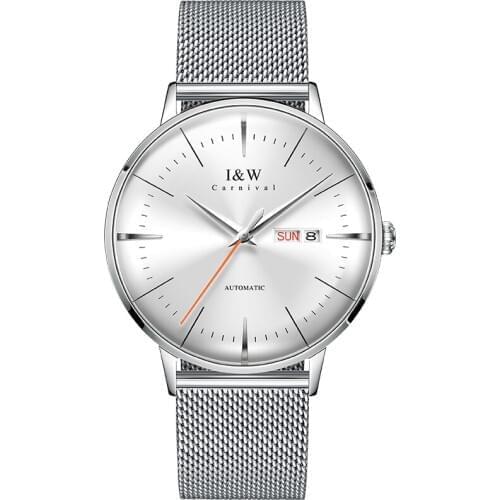 CARNIVAL Mens Watch Automatic Mechanical Watches Japan MIYOTA 8215 Wristwatch Date Week Mesh band Top Brand Luxury Montre homme