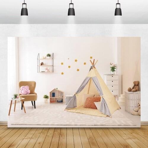 Laeacco Baby Room Decor Tent Cabinet Flower Chair Bear Photography Backdrops Photographic Backgrounds Child Portrait Photozone