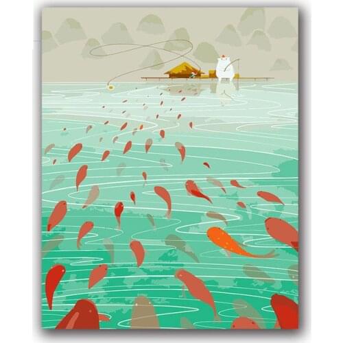 Diy paintings paints by numbers with acrylic kits animals fish pictures colorings frame 40x50 for wall decor