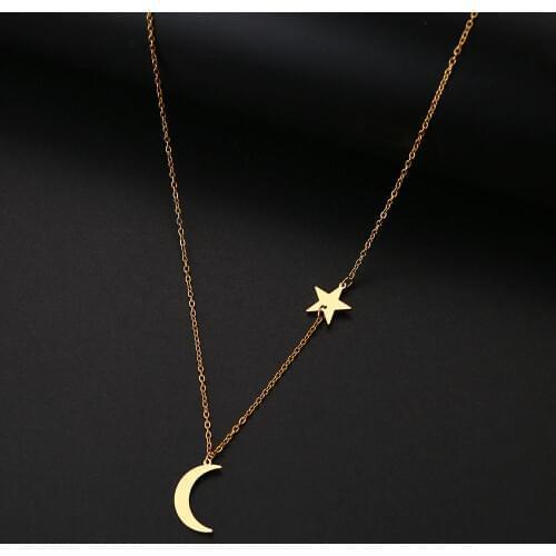 DOTIFI For Women Classic Stainless Steel Womens Necklace Fashion Gold Silver Color Moon Star Clavicle Chain Engagement Jewelry