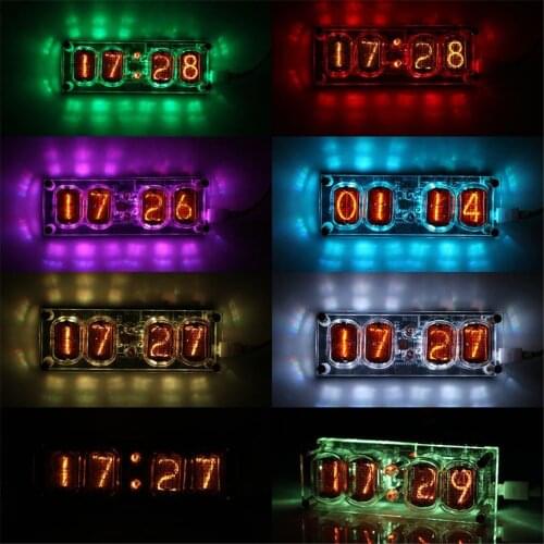 IN-12 Glow Tube Clock 4-bit Integrated IN12 Glow Tube Clock Seven-color RGB LED DS3231 Nixie Clock IN-12B