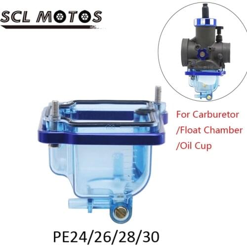 SCL MOTOS For Keihi PE 24 26 28 30MM Carburetor Carb Bottom Float Bowl Comp Chamber Transparent Blue Oil Cup Carb Lower Cover