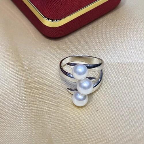 THREE PEARL 925 Sterling Silver Adjustable Free Size Ring Settings Findings Mountings Parts for Pearl Corals Jade Crystal Agate