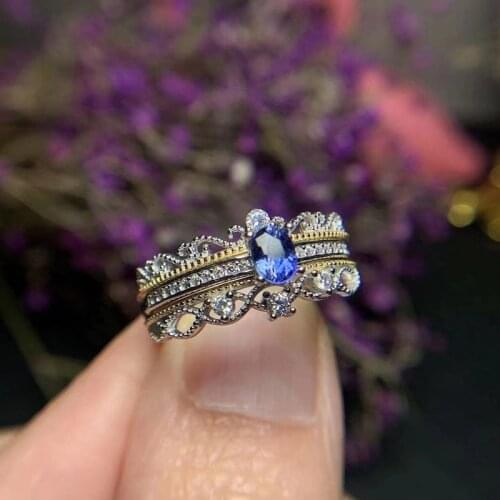 Natural Sri Lanka Sapphire Ring for Women 925 Soild Sterling Silver 4*5mm Blue Natural Gemstone Fine Jewelry