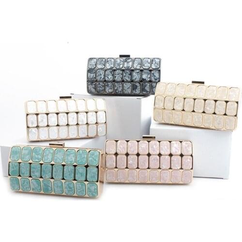 Fashion Metal Acrylic Evening Bag Ladies Day Clutchs Crossbody Bags Women Lattice Pattern Purses Female Wedding Party Handbags