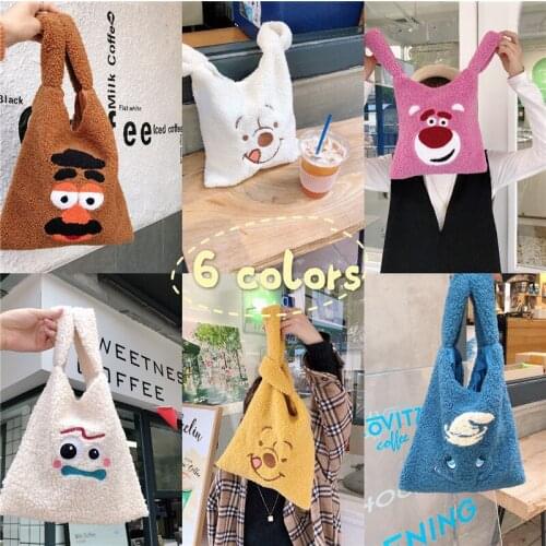 Cartoon Cute Girls Fashion Womens Plush Large Capacity Shopping Bags Casual Canvas Ladies Tote Satchel Foldable Bag