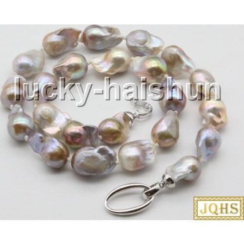 Natural 18" 24mm string pink-purple Multicolor Reborn keshi pearls necklace c60