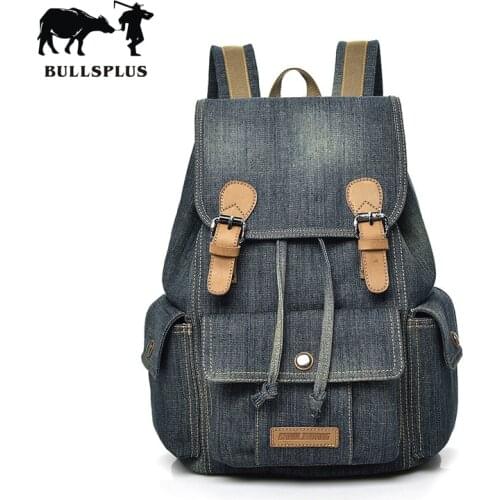 2019 New Retro Canvas wash jeans Backpack Mens Bag Academic Style Leisure Large Capacity Travel Bag Tide