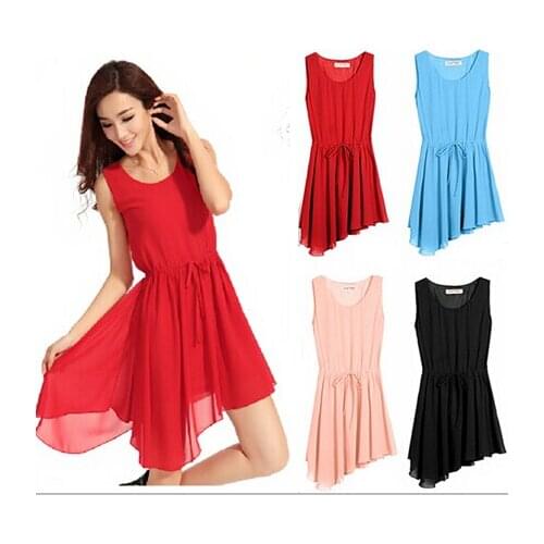 2020 New Summer 10 color asymmetrical chiffon dress, plus size S - 4XL sexy party dress, fashion women vestidos girl dresses